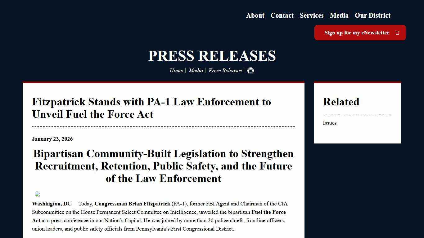 Fitzpatrick Stands with PA-1 Law Enforcement to Unveil Fuel the Force Act Press Releases Congressman Brian Fitzpatrick