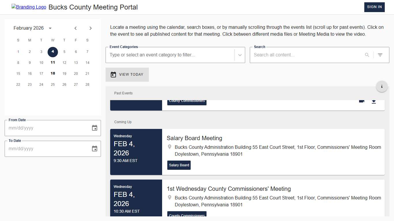 Events • Bucks County Meeting Portal • CivicClerk