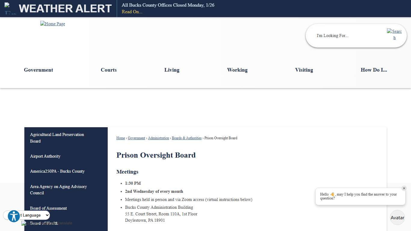 Prison Oversight Board Bucks County, PA